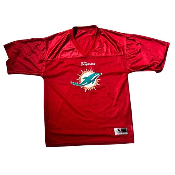 Miami Dolphins Red V-Neck Jersey – Smirnoff Promo, Majestic NFL Fan Gear - Picture 1 of 9